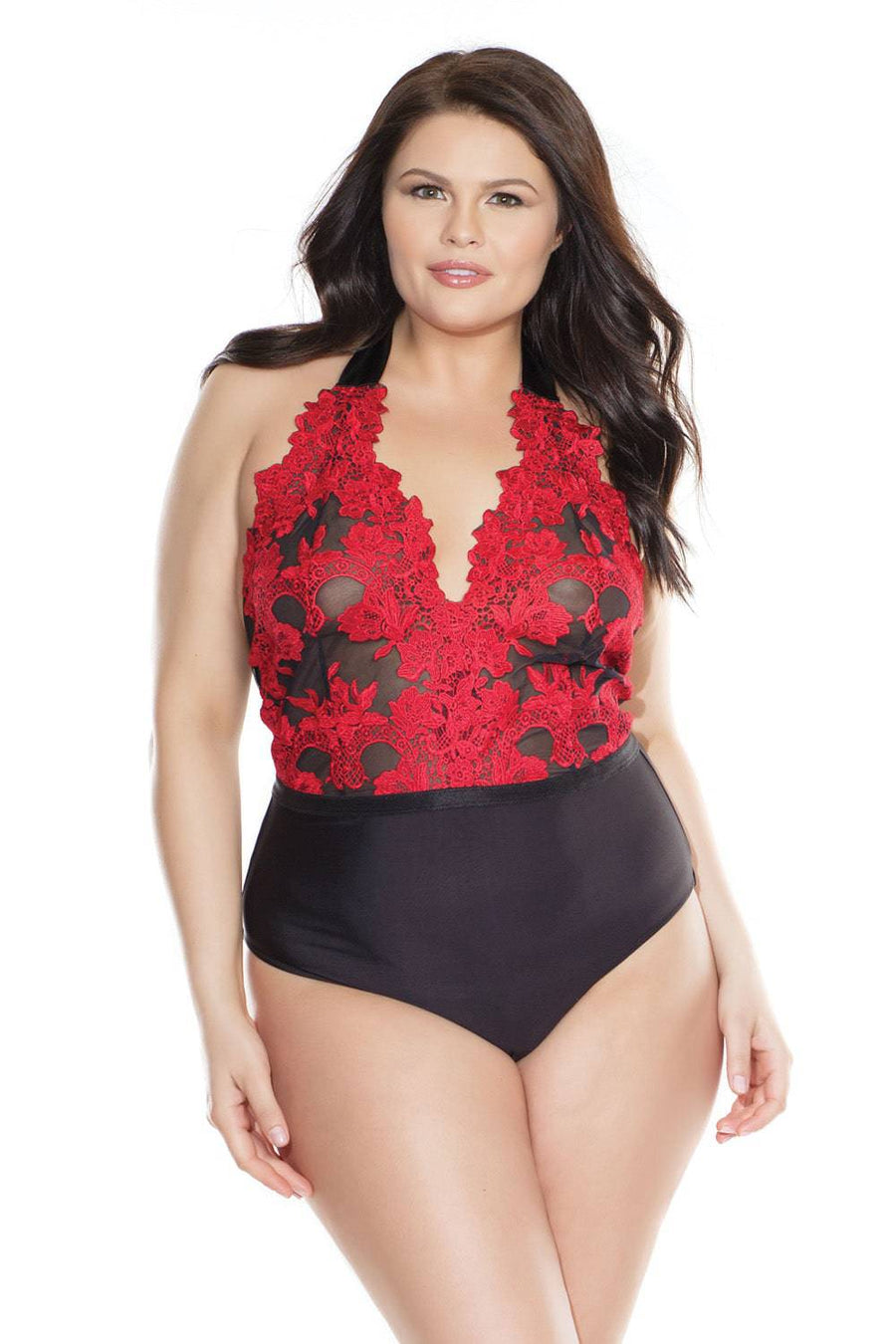 Coquette - 3868X - Plus Size Embroidered Teddy - Black/Red - OSXL - Stag Shop