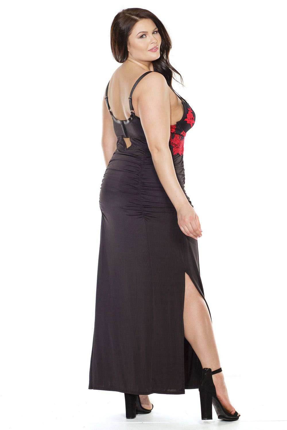Coquette - 3870X - Plus Size Embroidered Gown - Black/Red - Stag Shop