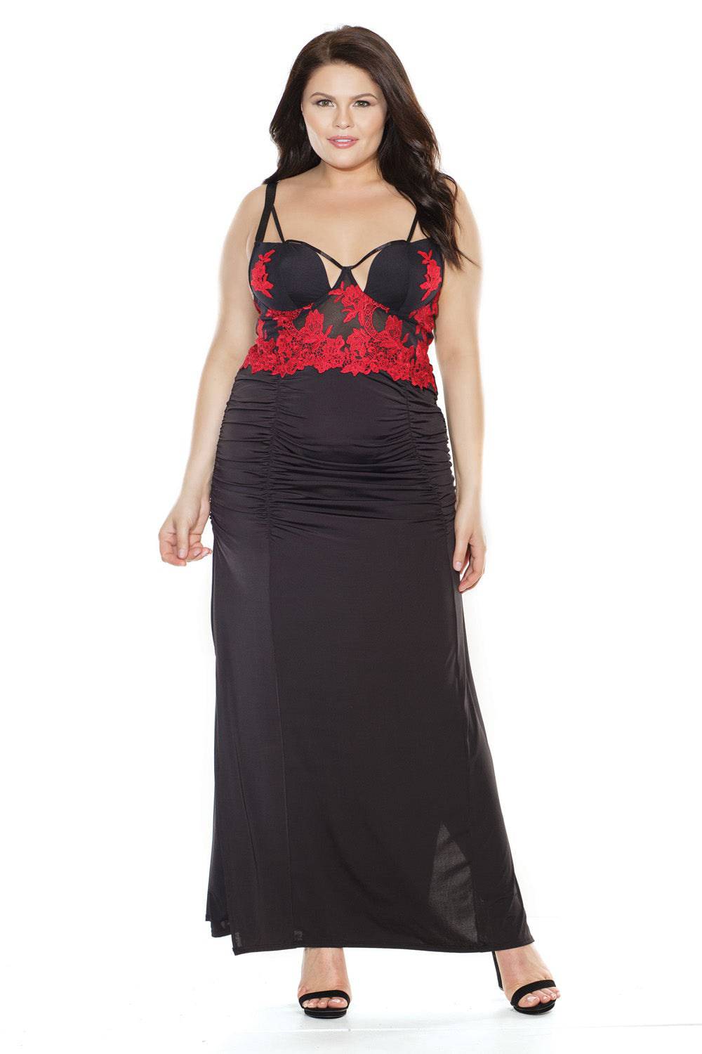 Coquette - 3870X - Plus Size Embroidered Gown - Black/Red - Stag Shop