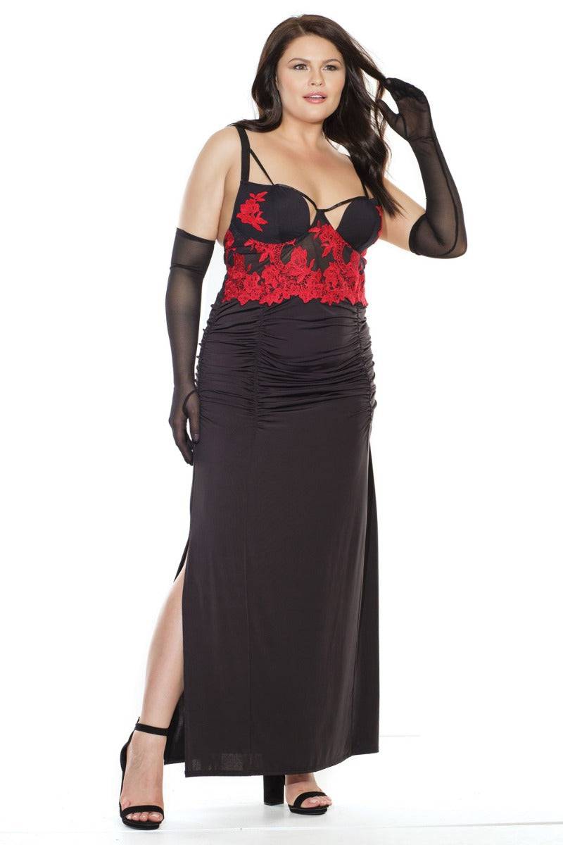 Coquette - 3870X - Plus Size Embroidered Gown - Black/Red - Stag Shop