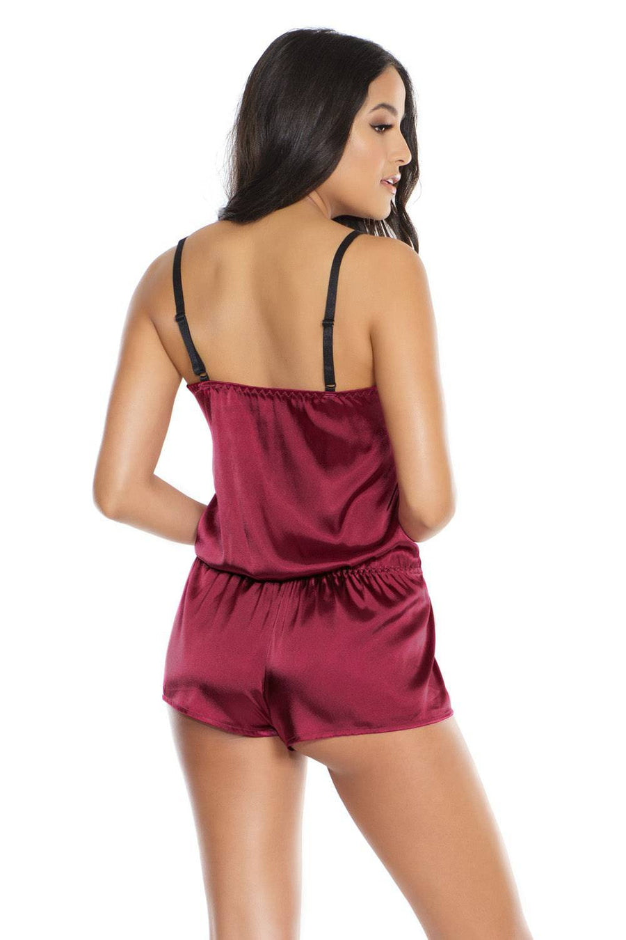 Coquette - 3872 - Satin Romper - Merlot/Black - OS - Stag Shop