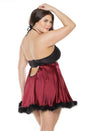 Coquette - 3873X - Plus Size Marabou Babydoll & G-String Set - Merlot/Black - OSXL - Stag Shop