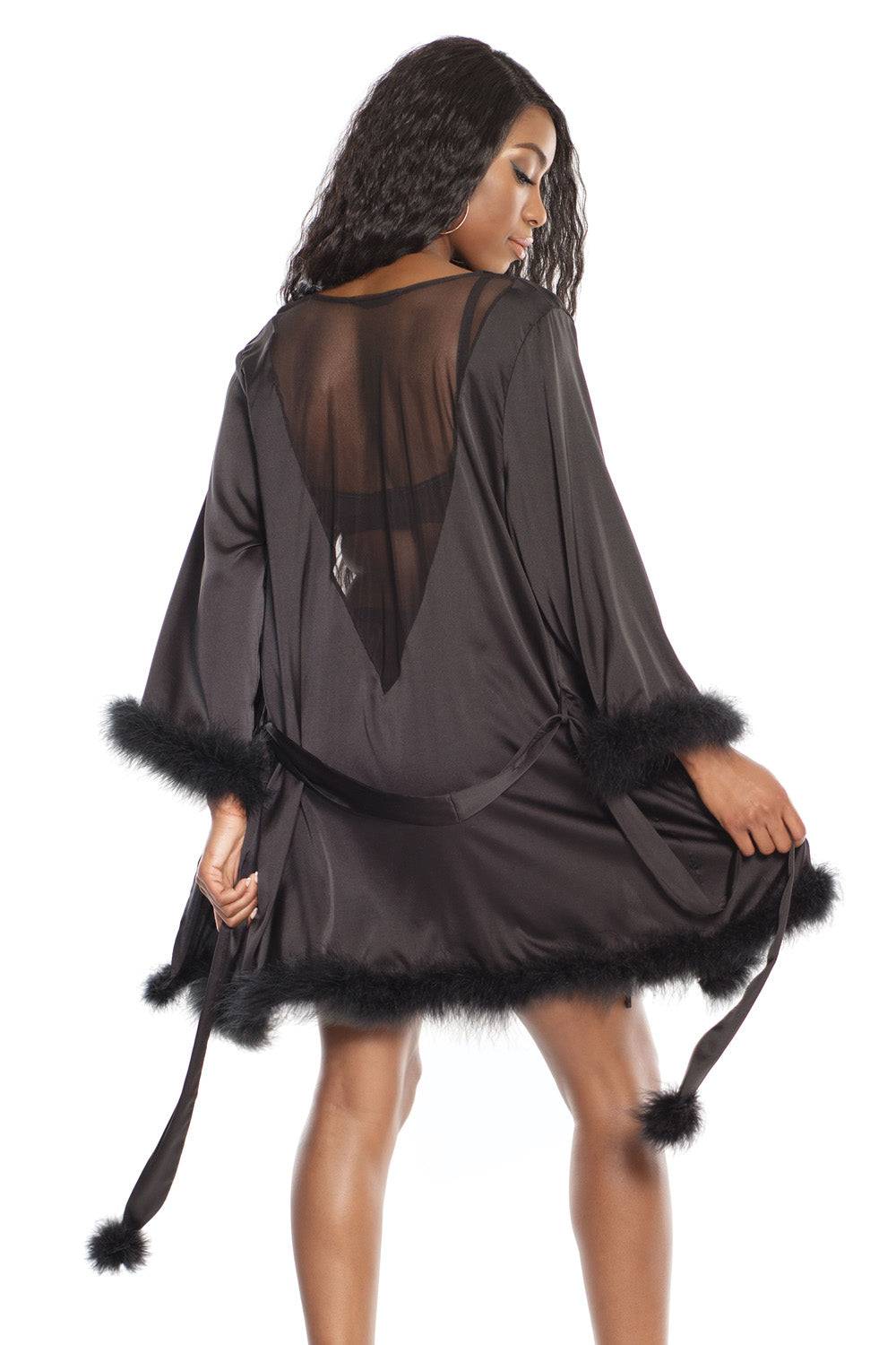 Coquette - 3875 - Satin Robe - Black - OS - Stag Shop