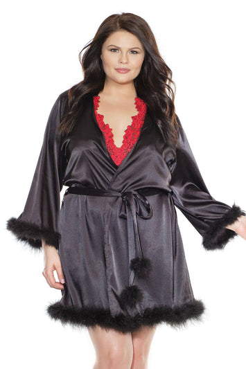 Coquette - 3875X - Satin Robe - Black - OSXL - Stag Shop