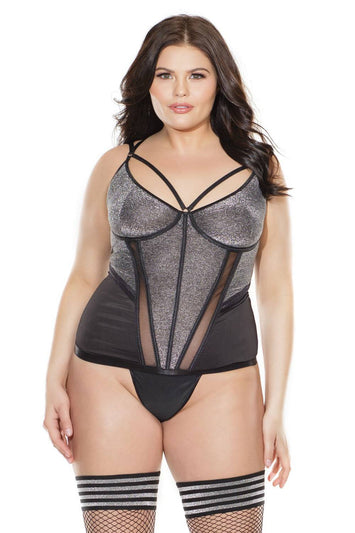 Coquette - 3882 - Microfiber Bustier - Black/Silver - Stag Shop