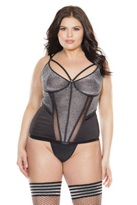 Thumbnail for Coquette - 3882 - Microfiber Bustier - Black/Silver - Stag Shop