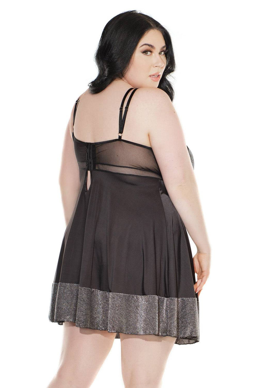 Coquette - 3883 - Babydoll & G-String Set - Black/Silver - Stag Shop