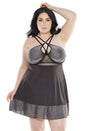 Coquette - 3883 - Babydoll & G-String Set - Black/Silver - Stag Shop