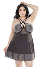 Coquette - 3883 - Babydoll & G-String Set - Black/Silver - Stag Shop