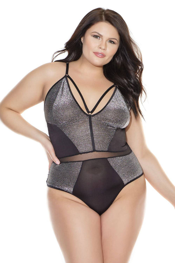 Coquette - 3884X - Thong Teddy - Black/Silver - OSXL - Stag Shop