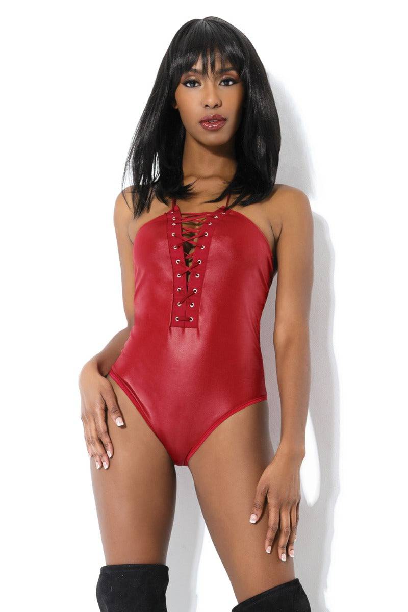 Coquette - 3888 - Wetlook Teddy - Merlot - OS - Stag Shop