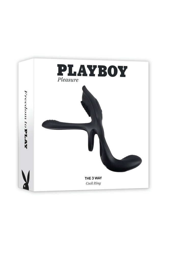 Playboy - The 3 Way Vibrating Cock Ring with Remote Control - Black - Stag Shop