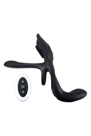 Playboy - The 3 Way Vibrating Cock Ring with Remote Control - Black - Stag Shop