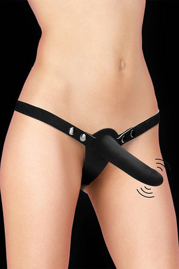 Ouch by Shots - Vibrating Adjustable Silicone Strap-On - Black - Stag Shop