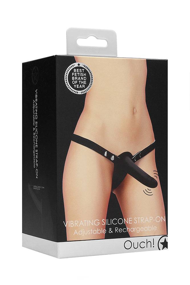 Ouch by Shots - Vibrating Adjustable Silicone Strap-On - Black - Stag Shop