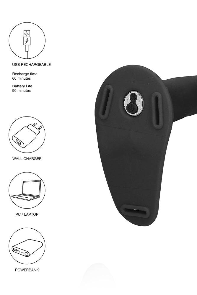 Ouch by Shots - Vibrating Adjustable Silicone Strap-On - Black - Stag Shop