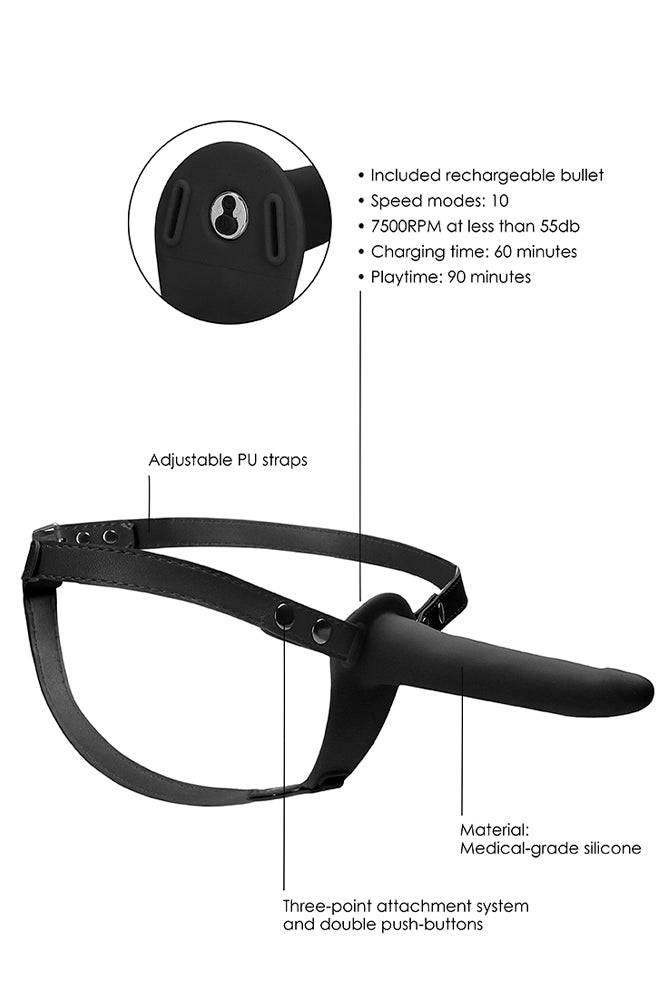 Ouch by Shots - Vibrating Adjustable Silicone Strap-On - Black - Stag Shop