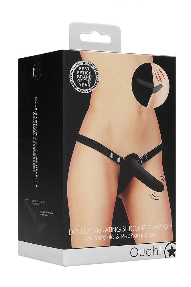 Ouch by Shots - Vibrating Double Adjustable Silicone Strap-On - Black - Stag Shop
