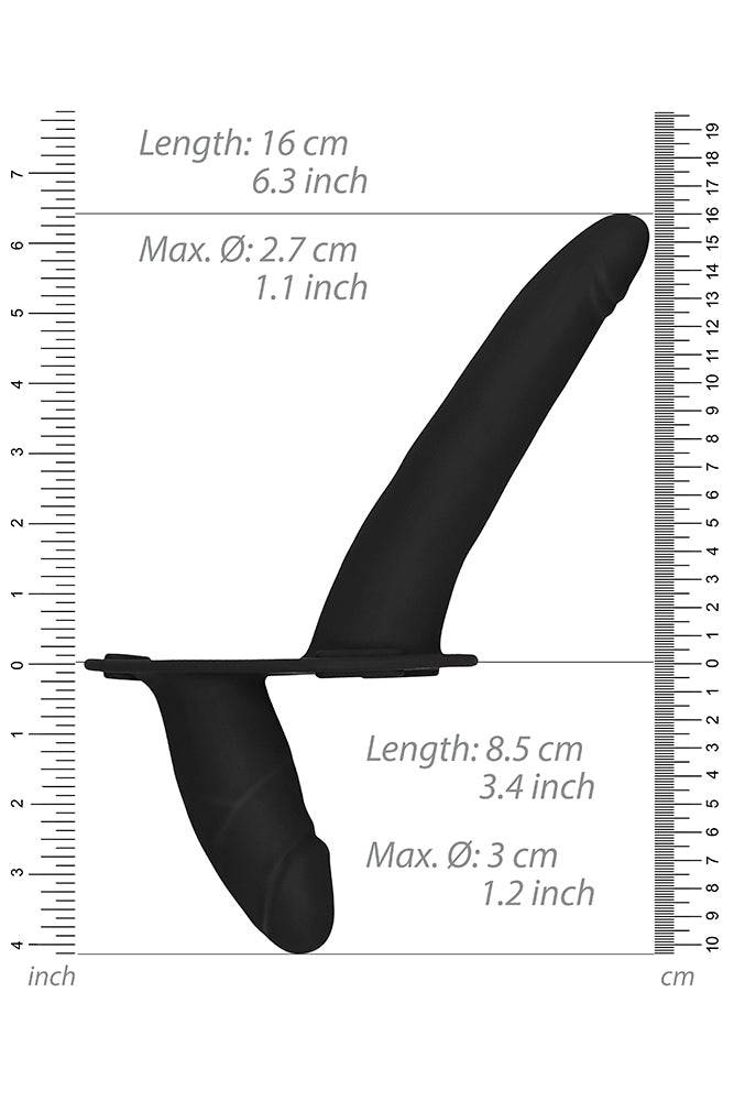 Ouch by Shots - Vibrating Double Adjustable Silicone Strap-On - Black - Stag Shop