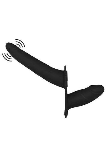Ouch by Shots - Vibrating Double Adjustable Silicone Strap-On - Black - Stag Shop