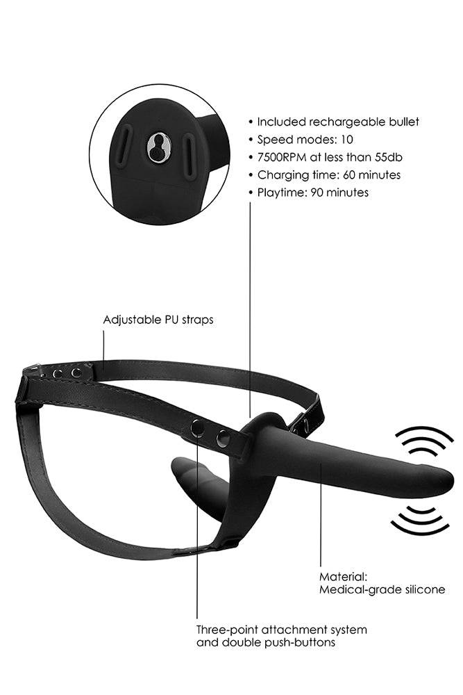 Ouch by Shots - Vibrating Double Adjustable Silicone Strap-On - Black - Stag Shop