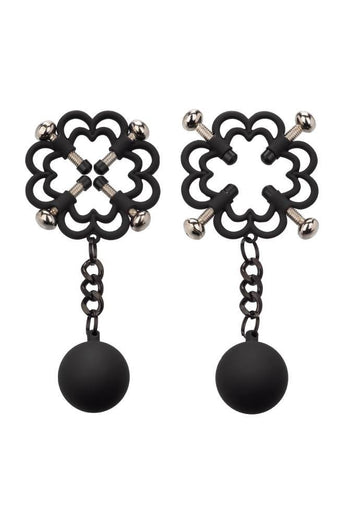 Cal Exotics - Nipple Grips - Power Grip 4-Point Weighted Nipple Press - Black/Silver - Stag Shop