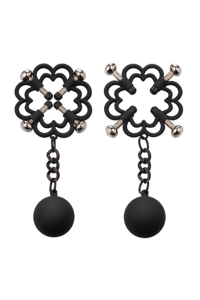 Cal Exotics - Nipple Grips - Power Grip 4-Point Weighted Nipple Press - Black/Silver - Stag Shop