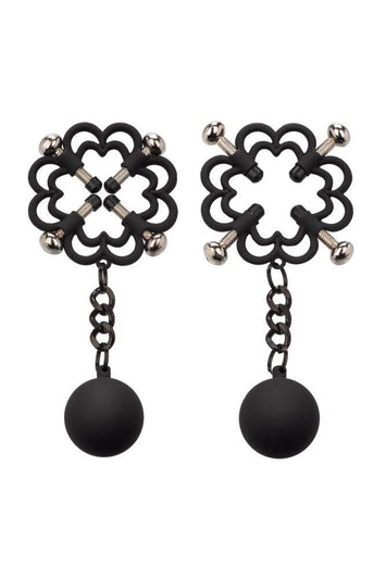 Cal Exotics - Nipple Grips - Power Grip 4-Point Weighted Nipple Press - Black/Silver - Stag Shop