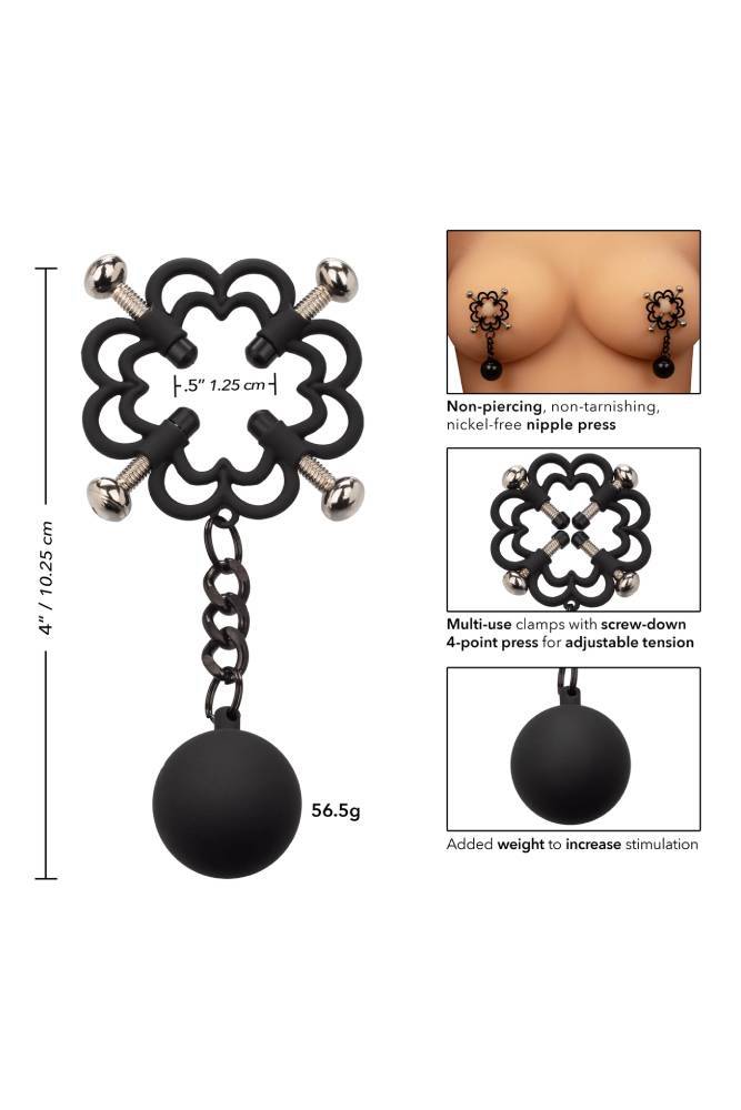 Cal Exotics - Nipple Grips - Power Grip 4-Point Weighted Nipple Press - Black/Silver - Stag Shop