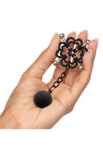 Cal Exotics - Nipple Grips - Power Grip 4-Point Weighted Nipple Press - Black/Silver - Stag Shop