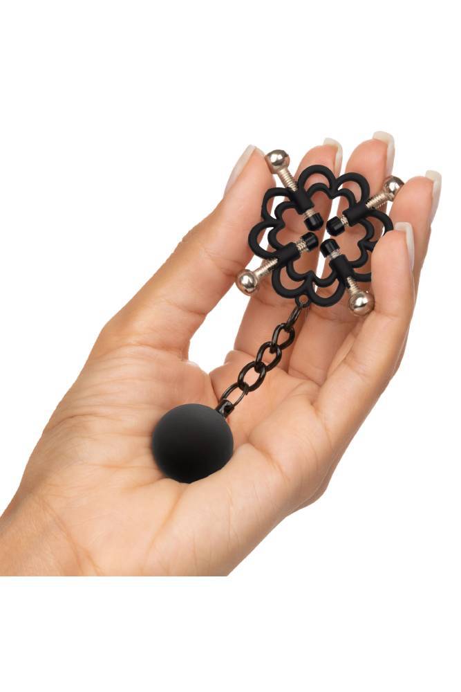 Cal Exotics - Nipple Grips - Power Grip 4-Point Weighted Nipple Press - Black/Silver - Stag Shop