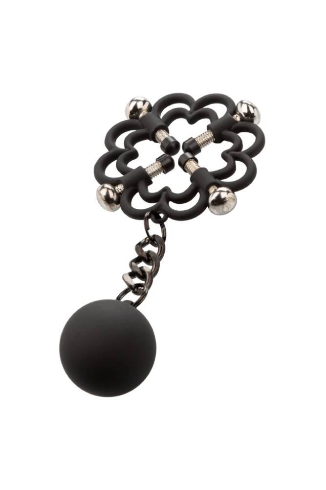 Cal Exotics - Nipple Grips - Power Grip 4-Point Weighted Nipple Press - Black/Silver - Stag Shop