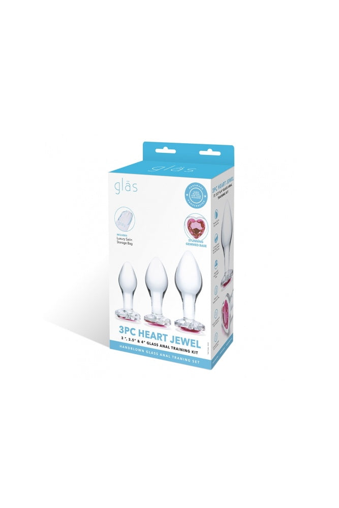 Gläs - 3 PC Heart Jewel Anal Training Kit - Clear/Pink - Stag Shop