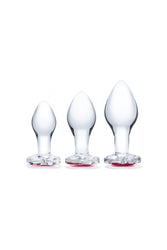 Gläs - 3 PC Heart Jewel Anal Training Kit - Clear/Pink - Stag Shop