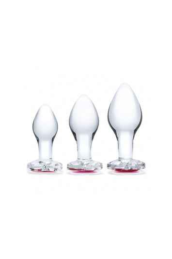 Gläs - 3 PC Heart Jewel Anal Training Kit - Clear/Pink - Stag Shop