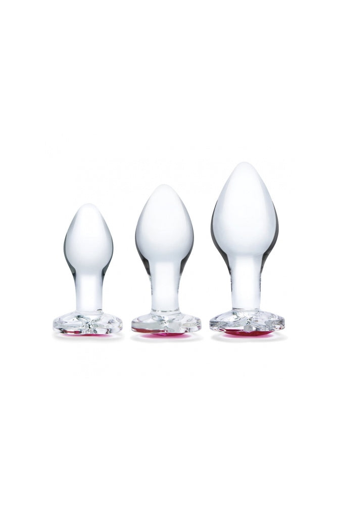 Gläs - 3 PC Heart Jewel Anal Training Kit - Clear/Pink - Stag Shop