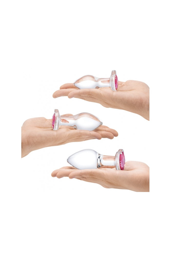 Gläs - 3 PC Heart Jewel Anal Training Kit - Clear/Pink - Stag Shop