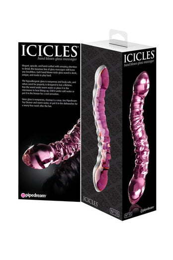 Pipedream - Icicles - No. 55 - Double Ended Textured Glass Dildo - Pink - Stag Shop