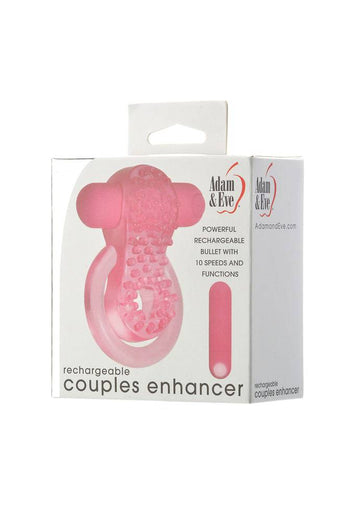 Adam & Eve - Rechargeable Couples Enhancer Cock Ring - Pink - Stag Shop