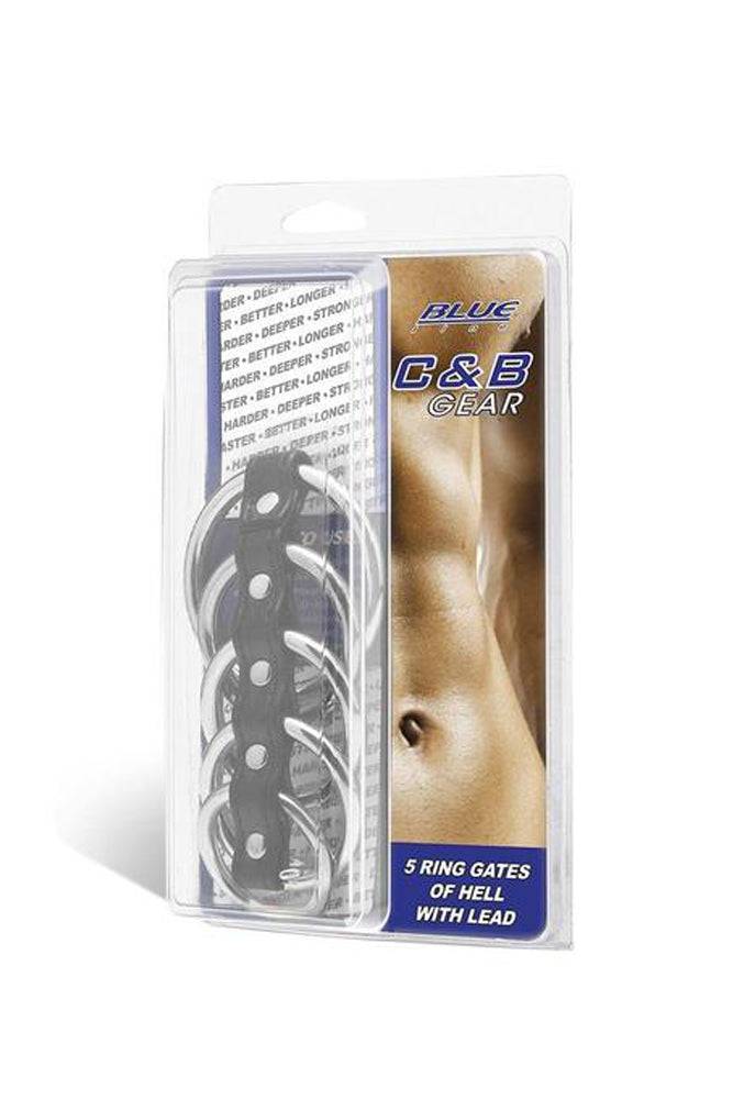 Electric Eel - Blue Line - 5 Ring Metal Gates Of Hell Cock Cage With Lead - Stag Shop