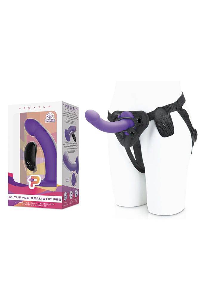 Electric Eel - Pegasus - 6 Inch Curved Vibrating Realistic Peg With Harness - Purple - Stag Shop