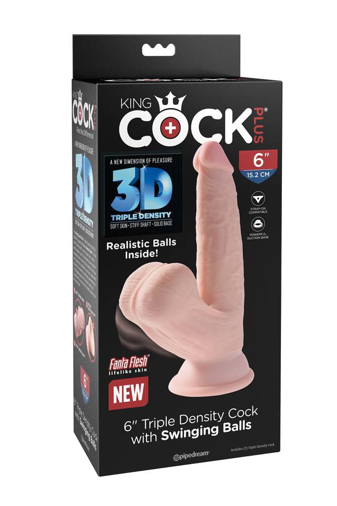 Pipedream - King Cock Plus - 6-inch Triple Density Dildo With Swinging Balls - Stag Shop