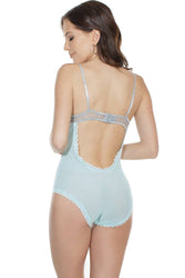 Coquette - 7054 - Crotchless Teddy - Misty Blue/Grey - OS - Stag Shop