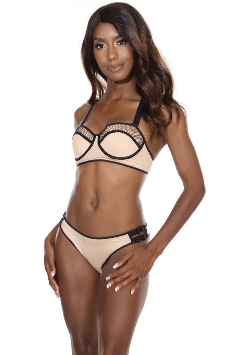 Coquette - 7095 - Bra and Panty  - Nude/Black - Stag Shop