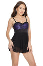 Coquette - 7107 - Babydoll & G-string - Black/Purple - Stag Shop