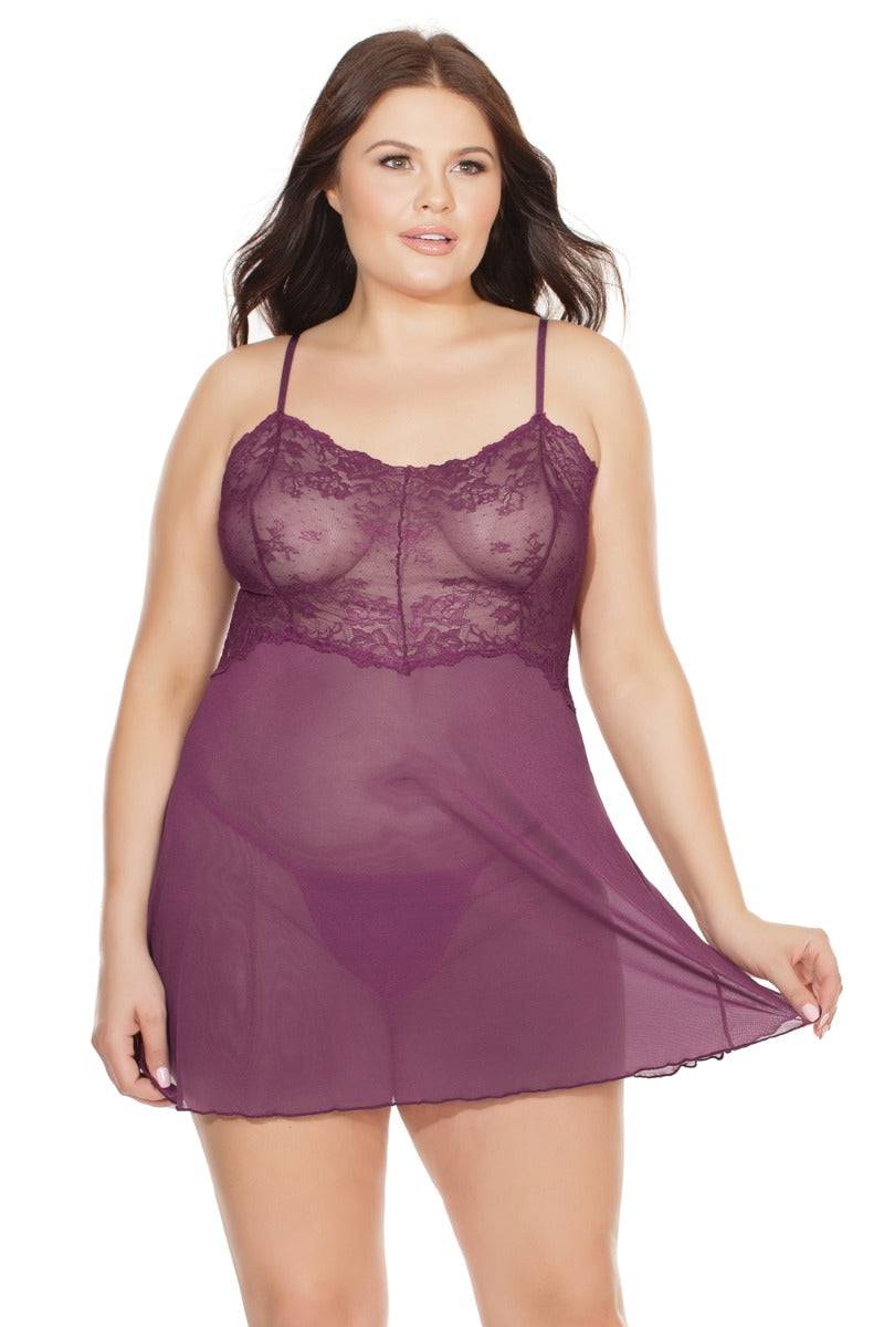 Coquette - 7126X - Babydoll & G-string Set - Plum - OS/XL - Stag Shop