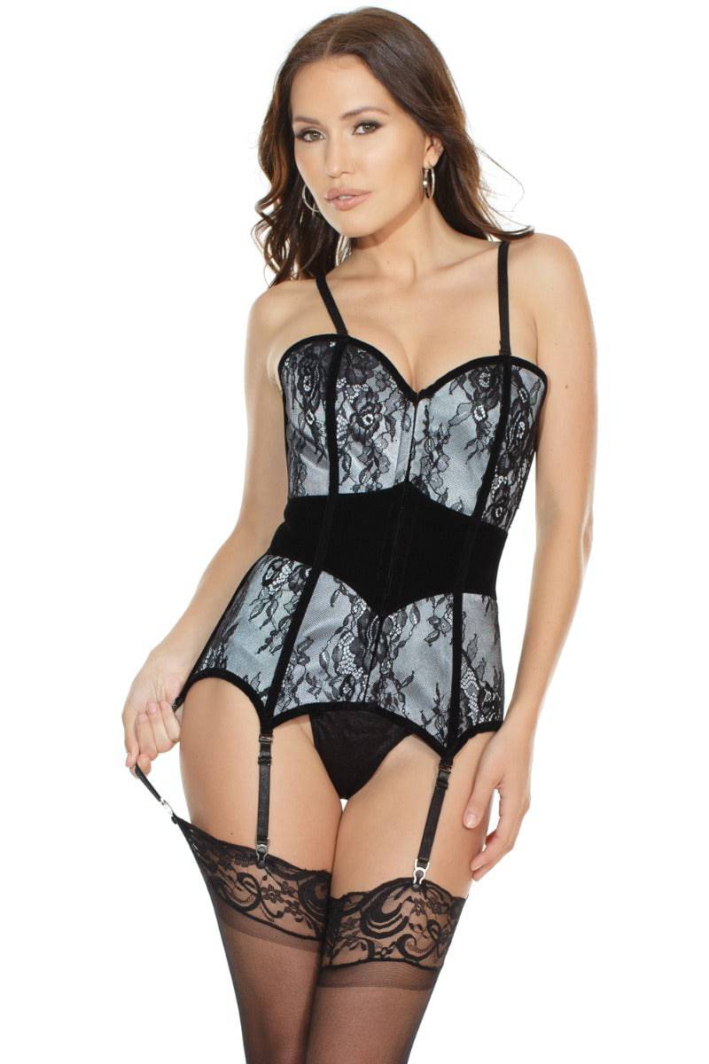Coquette - 7130 - Corset - Black/Silver - Stag Shop