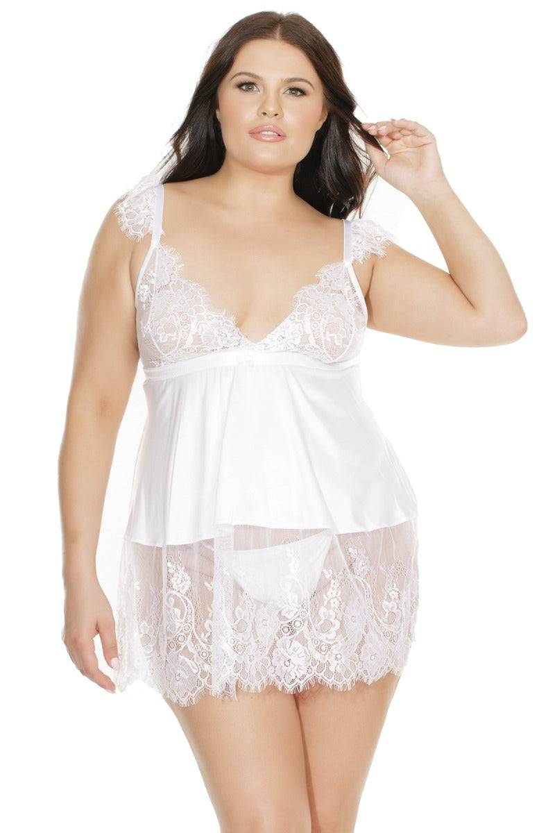 Coquette - 7141X - Babydoll & G-string - White - OS/XL - Stag Shop