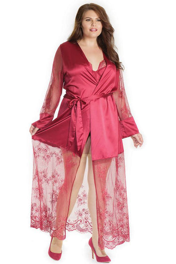 Coquette - 7201X - Long Robe - Merlot - OS/XL - Stag Shop