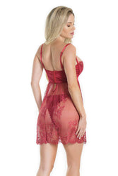Coquette - 7202 - Babydoll & Crotchless Panty Set - Merlot - Stag Shop